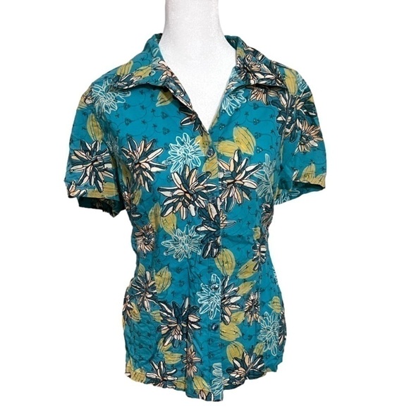 CAPPAGALLO Hawaiian Inspired Button Up Women’s Tee Size L - Picture 2 of 14